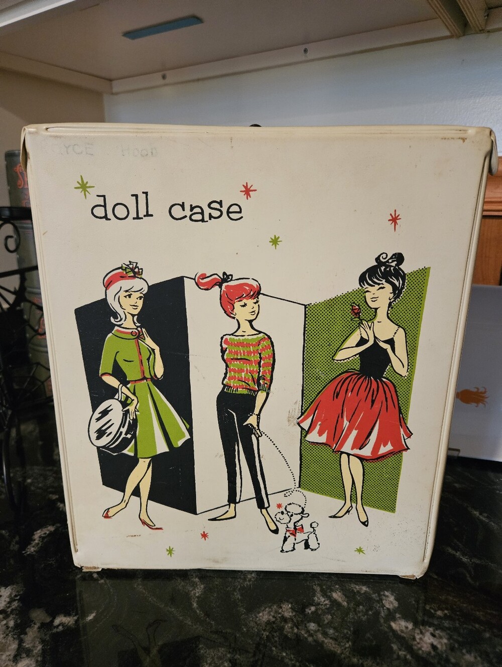 Vintage 1960s Atco Vinyl Barbie Doll Case White Mid Century Mod Graphics w/ Box
